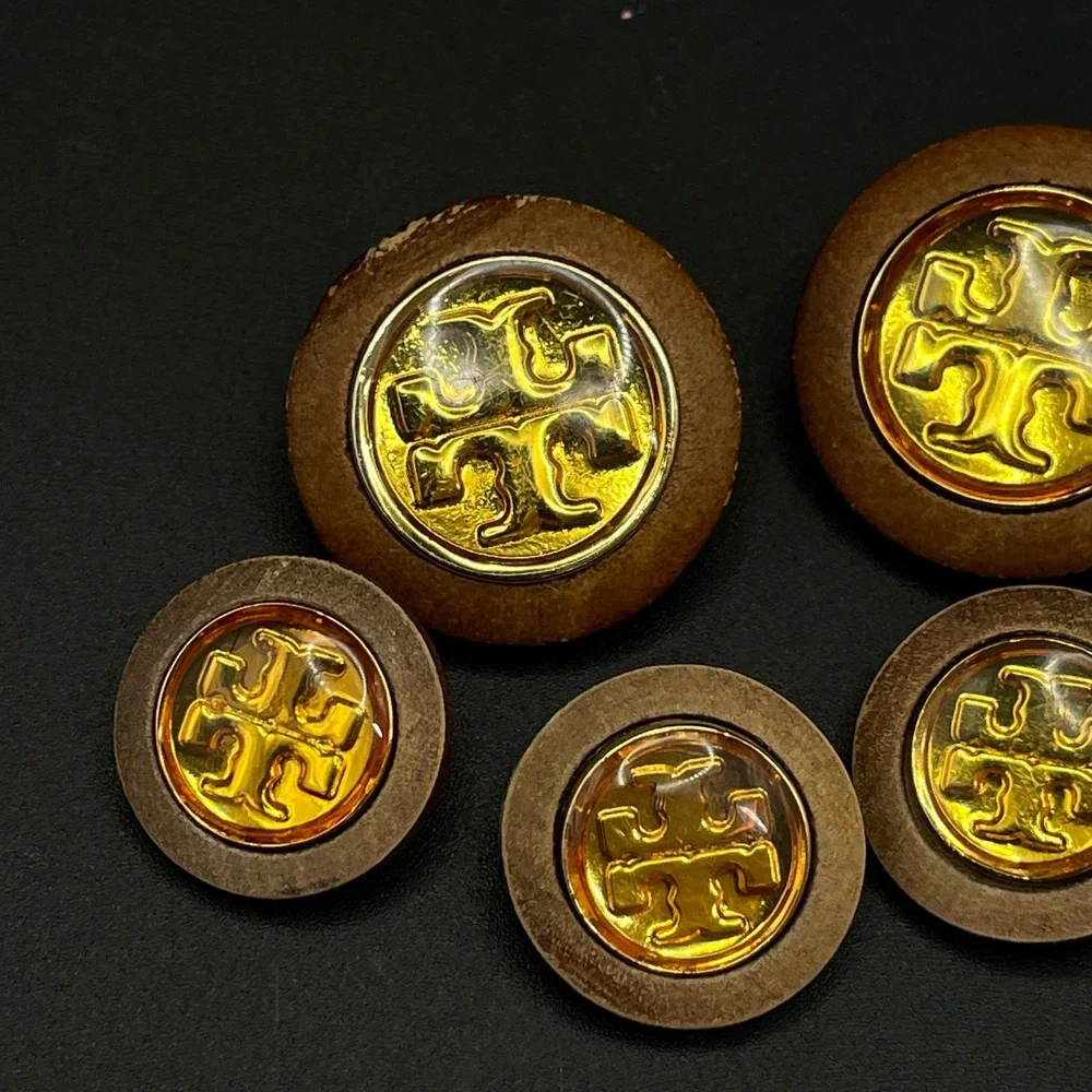 Tory Burch Replacement T Logo‎ Buttons Women Brown Gold Wood 6pc Set 1
